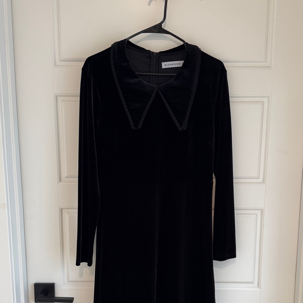 Collared Black Velvet Maxi Dress
